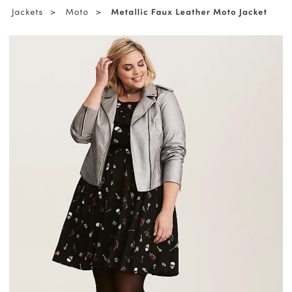 Torrid crushed metallic silver faux leather biker jacket size 1